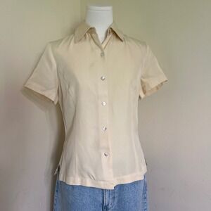Talbots Collection Ivory 100% Silk Short Sleeve Button Down Blouse Shirt Size 4